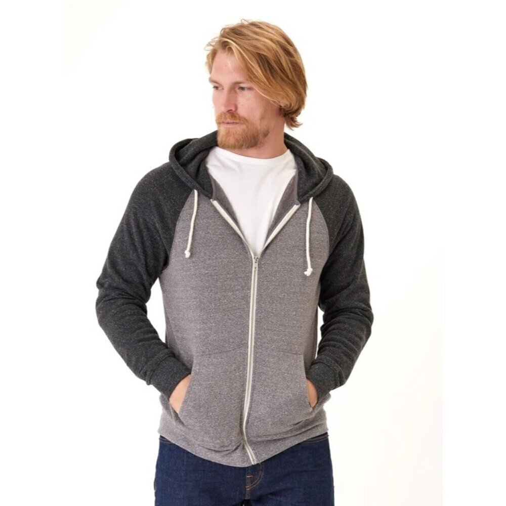 Threads 4 Thought Men's Triblend Ragland Colorblock Hoodie Gray Size XS NWT